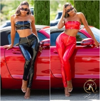 Pantaloni sexy cu talie inalta Latex look fermoar