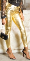 Pantaloni Sexy Musthave cu talie inalta auriu detaliu