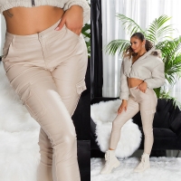 Pantaloni Sexy piele ecologica cu talie inalta Cargo Style