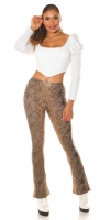 Pantaloni Sexy piele ecologica highwaisted evazati cu imprimeu de sarpe