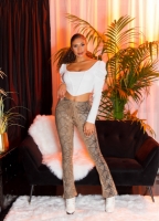 Pantaloni Sexy piele ecologica highwaisted evazati cu imprimeu de sarpe