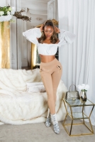 Pantaloni skinny talie inalta Sexy cu auriu fermoar