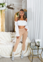 Pantaloni skinny talie inalta Sexy cu auriu fermoar
