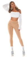 Pantaloni skinny talie inalta Sexy cu auriu fermoar