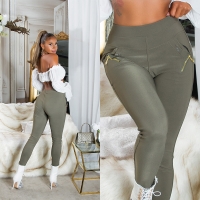 Pantaloni skinny talie inalta Sexy cu auriu fermoar