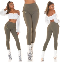 Pantaloni skinny talie inalta Sexy cu auriu fermoar