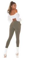 Pantaloni skinny talie inalta Sexy cu auriu fermoar