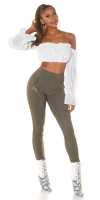 Pantaloni skinny talie inalta Sexy cu auriu fermoar