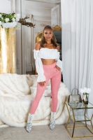 Pantaloni skinny talie inalta Sexy cu auriu fermoar