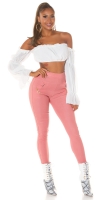 Pantaloni skinny talie inalta Sexy cu auriu fermoar