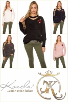 Pulover la moda tricot cu floral embroidery