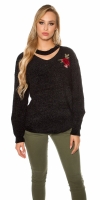 Pulover la moda tricot cu floral embroidery