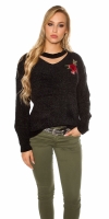 Pulover la moda tricot cu floral embroidery