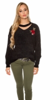 Pulover la moda tricot cu floral embroidery
