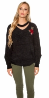 Pulover la moda tricot cu floral embroidery