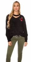 Pulover la moda tricot cu floral embroidery