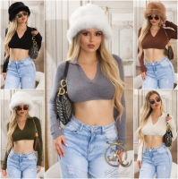 Pulover sexy cu buricul gol guler & decupaje