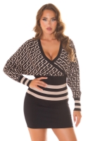Pulover Sexy tricot cu decolteu in v si fundita Detail