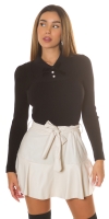 Pulover Sexy tricot cu guler si fundita detail