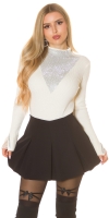 Pulover Sexy tricot cu sclipici & dantela detaliu