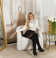 Pulover Sexy tricot cu sclipici & dantela detaliu