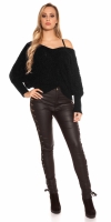 Pulover sexy XL cu decolteu in v tricot siret