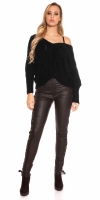 Pulover sexy XL cu decolteu in v tricot siret