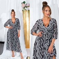 Rochie lunga sexy cu imprimeu si curea care se leaga