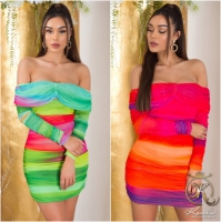 Rochie mini sexy cu fronseuri umerii goi