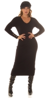 Rochie mini Sexy rib tricot cu auriu detaliu