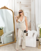 Salopete de club dama Sexy cu sclipici Neckholder petrecere decupaje
