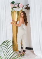 Salopete de club dama sexy umeri goi Cargo Style cu fermoar