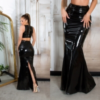 Fusta maxi sexy Latexlook cu crapatura