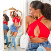 Topuri cu buricul gol sexy de vara Neckholder a decupaje