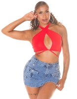 Topuri cu buricul gol sexy de vara Neckholder a decupaje