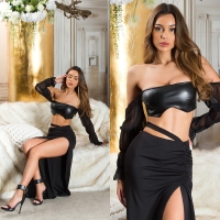 Topuri cu buricul gol sexy umerii goi piele ecologica