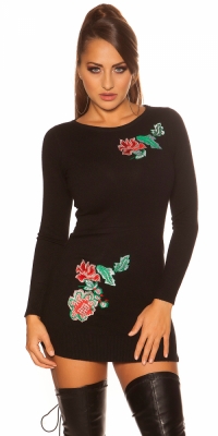 Rochii mini Sexy tricot fin cu floral embroidery