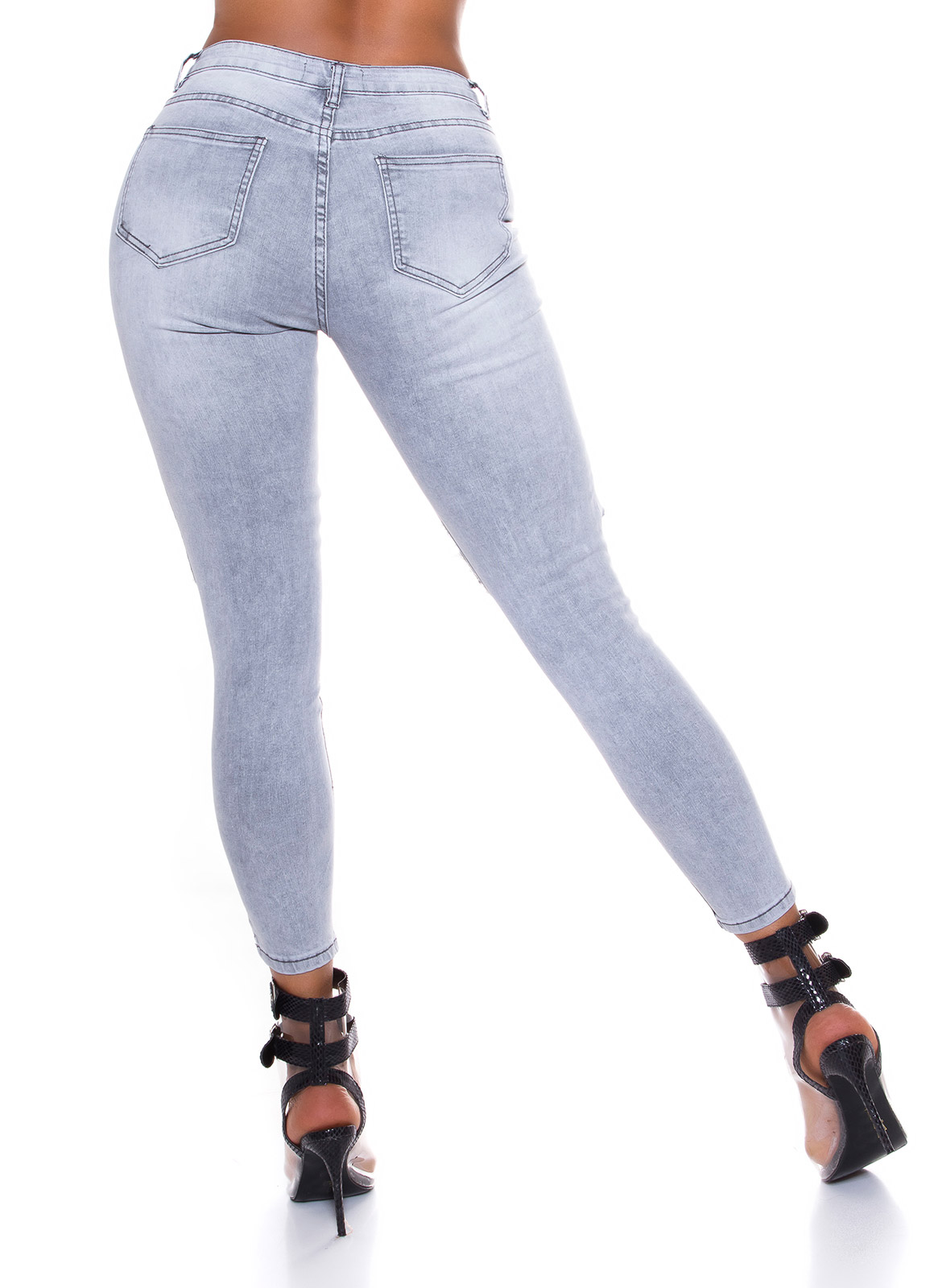 Blugi Sexy Skinny Grey cu rupturi