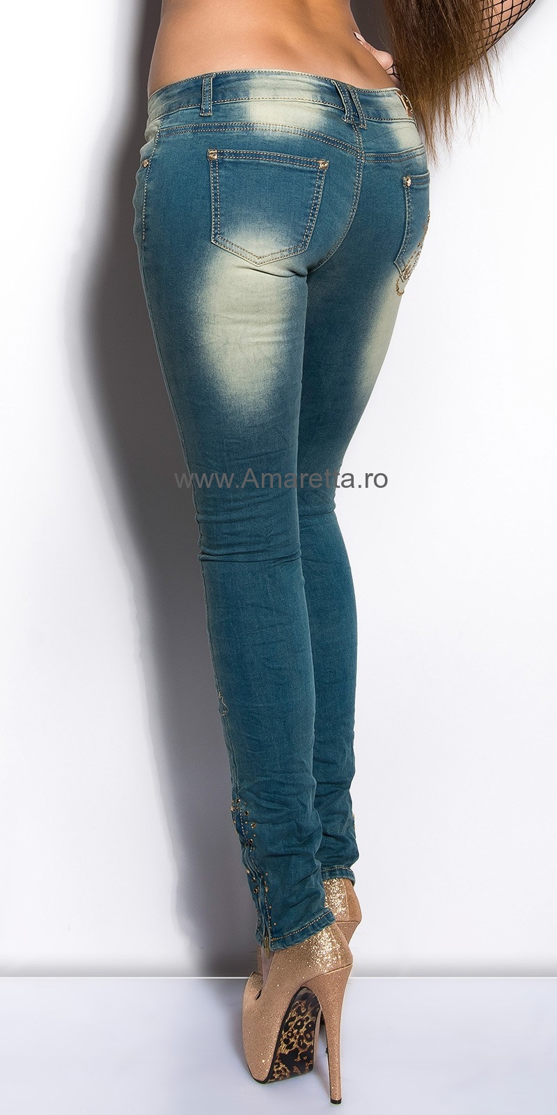 Blugi skinny sexy cu aspect uzat tinte