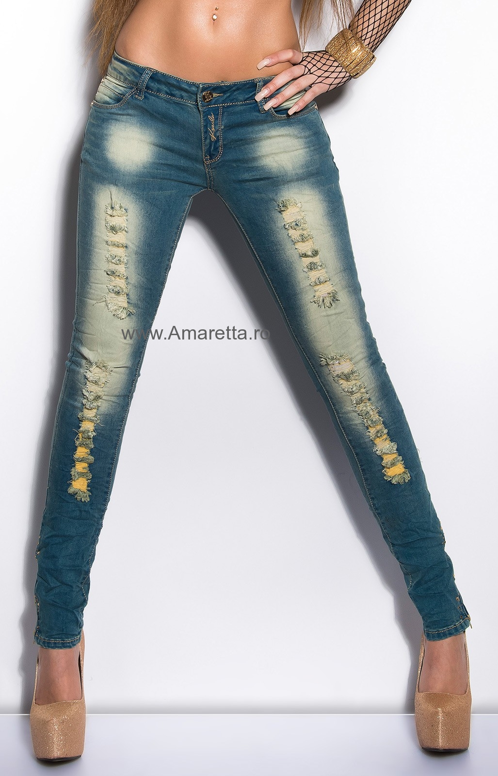 Blugi skinny sexy cu aspect uzat tinte