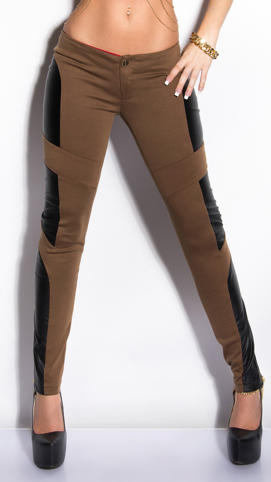 Pantaloni colanti sexy cu insertii piele ecologica