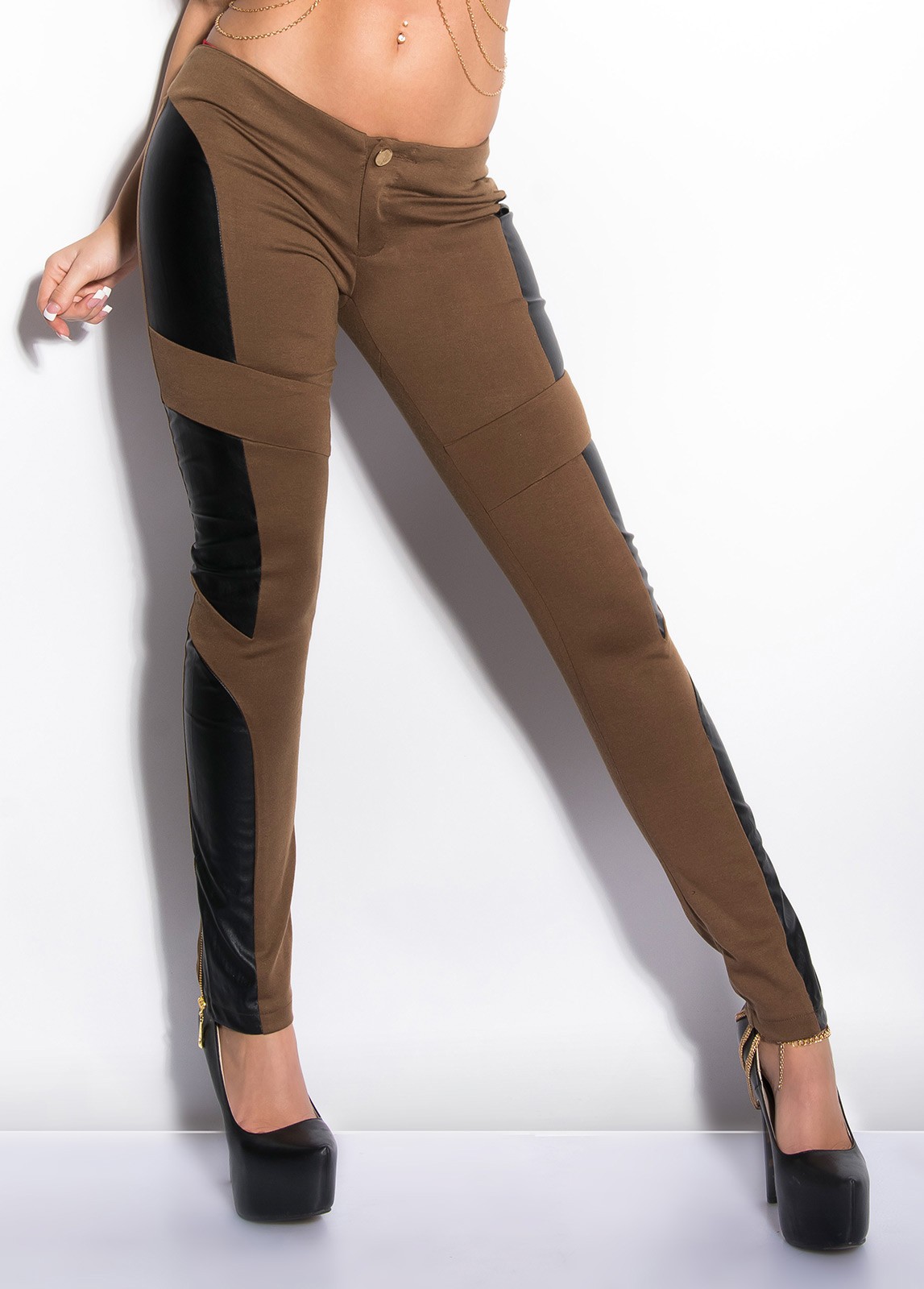 Pantaloni colanti sexy cu insertii piele ecologica