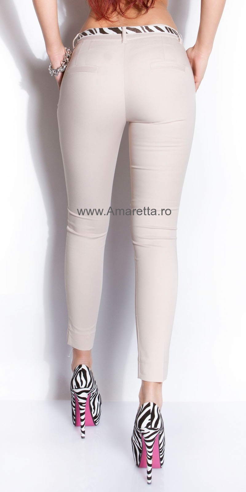 Pantaloni office dama sexy cu zebra-curea