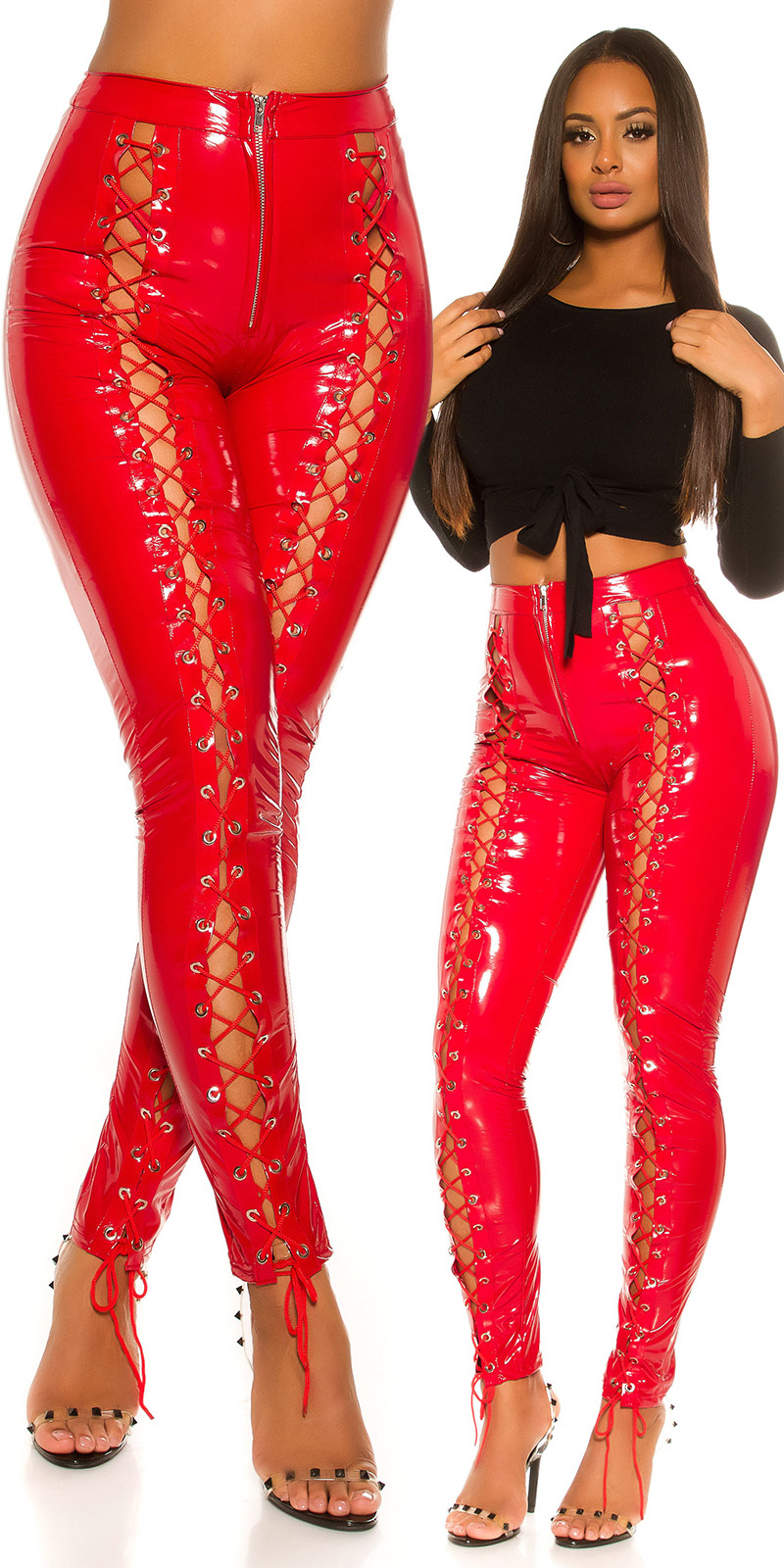 Pantaloni sexy Latex Look cu siret