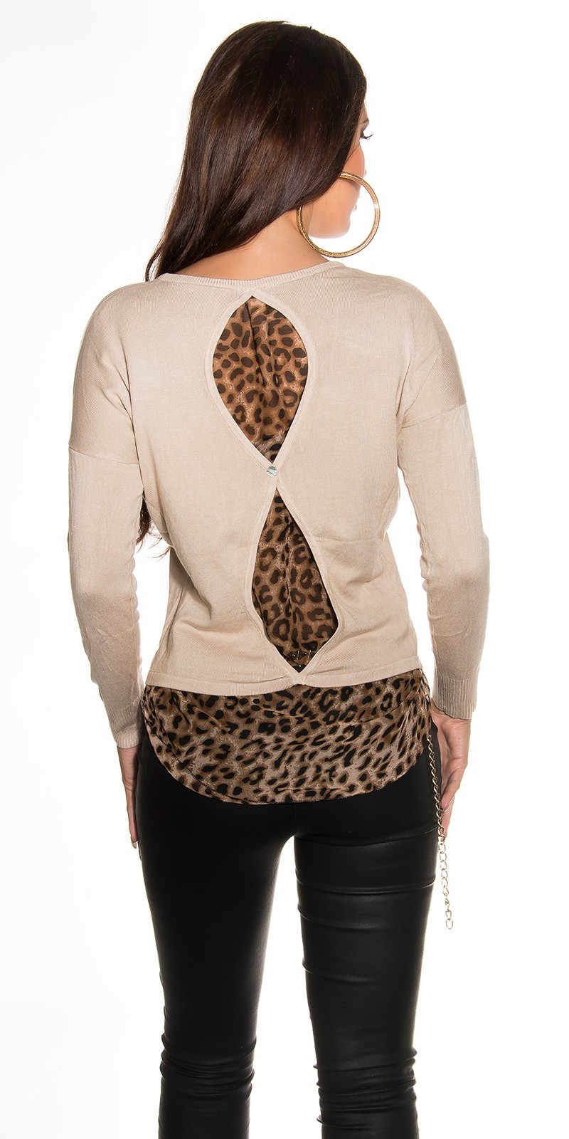 Pulover sexy mai lung in spate cu leopard use
