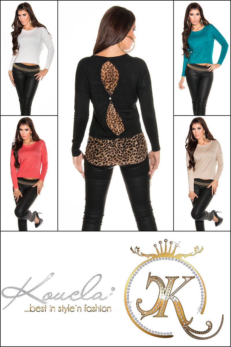 Pulover sexy mai lung in spate cu leopard use