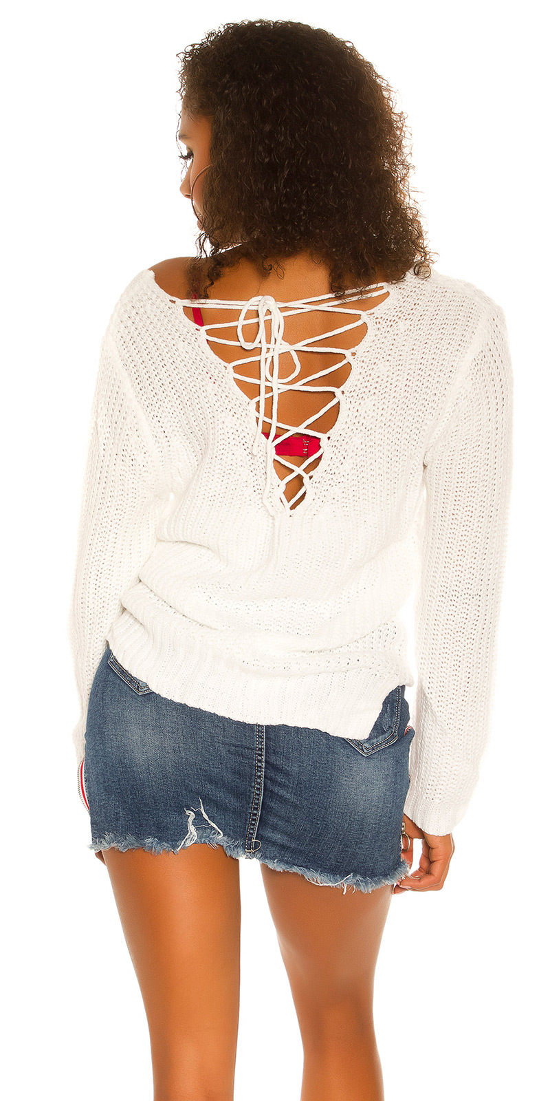 Pulover sexy XL cu decolteu in v tricot siret