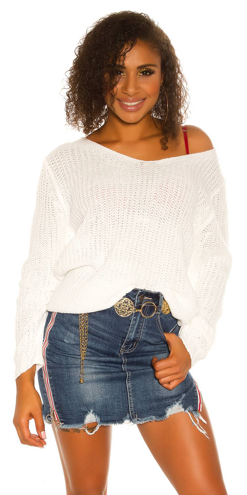 Pulover sexy XL cu decolteu in v tricot siret