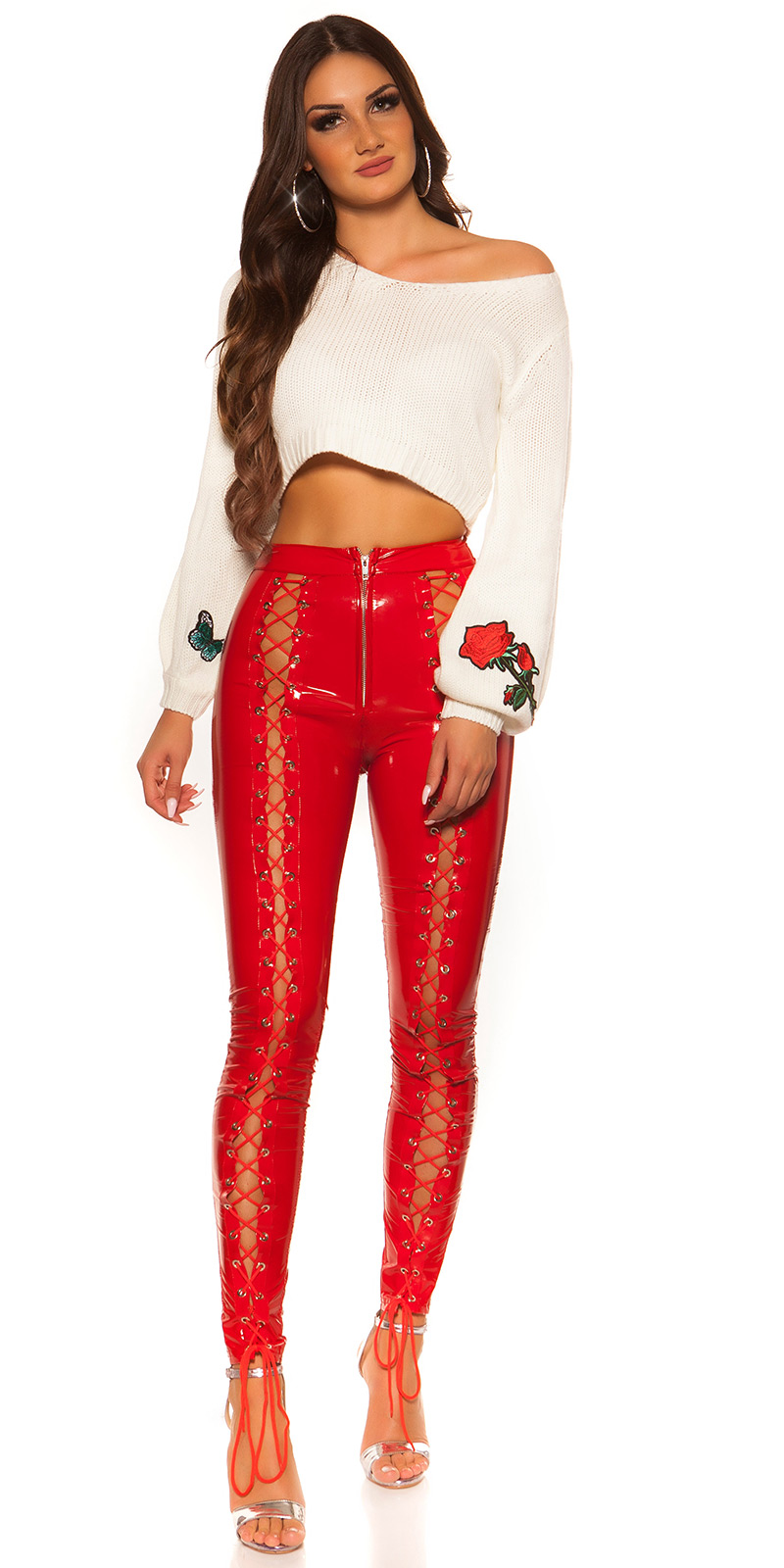 Pulover sexy buricul gol tricot cu petice