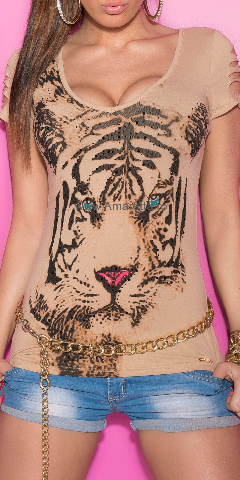 Tricouri dama sexy cu imprimeu tigru si decupaje